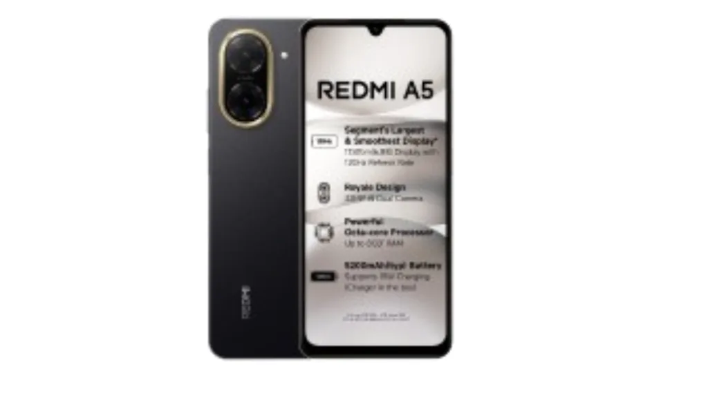 Redmi A5 smartphone with 6.88-inch display, dual rear camera and 5200mAh battery